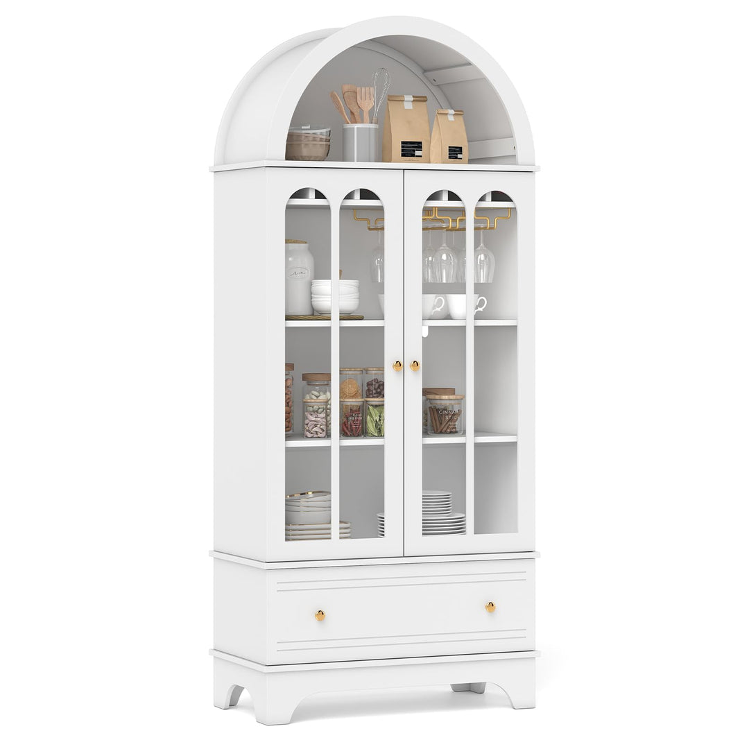 Giantex 71.5" Arched Cabinet w/Tempered Glass Doors