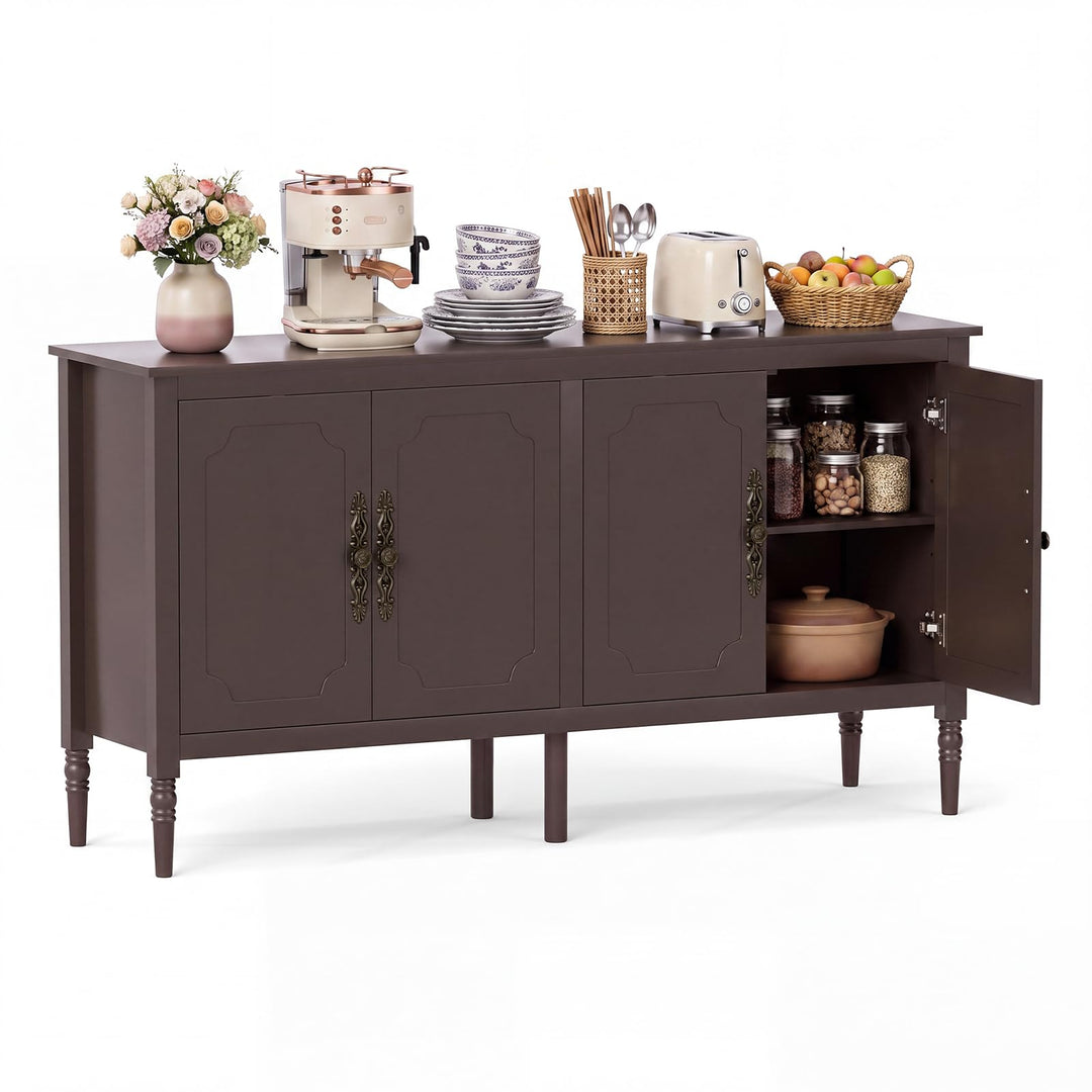 GIANTEX 58" Buffet Sideboard Cabinet w/ 4 Doors &amp; Adjustable Shelves