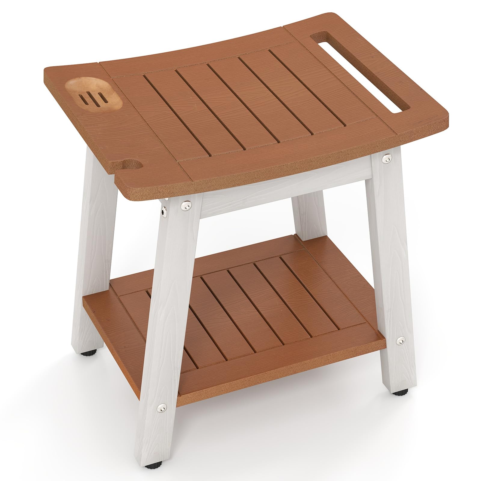 Giantex Shower Bench HIPS Waterproof Bath Spa Seat with Storage Shelf