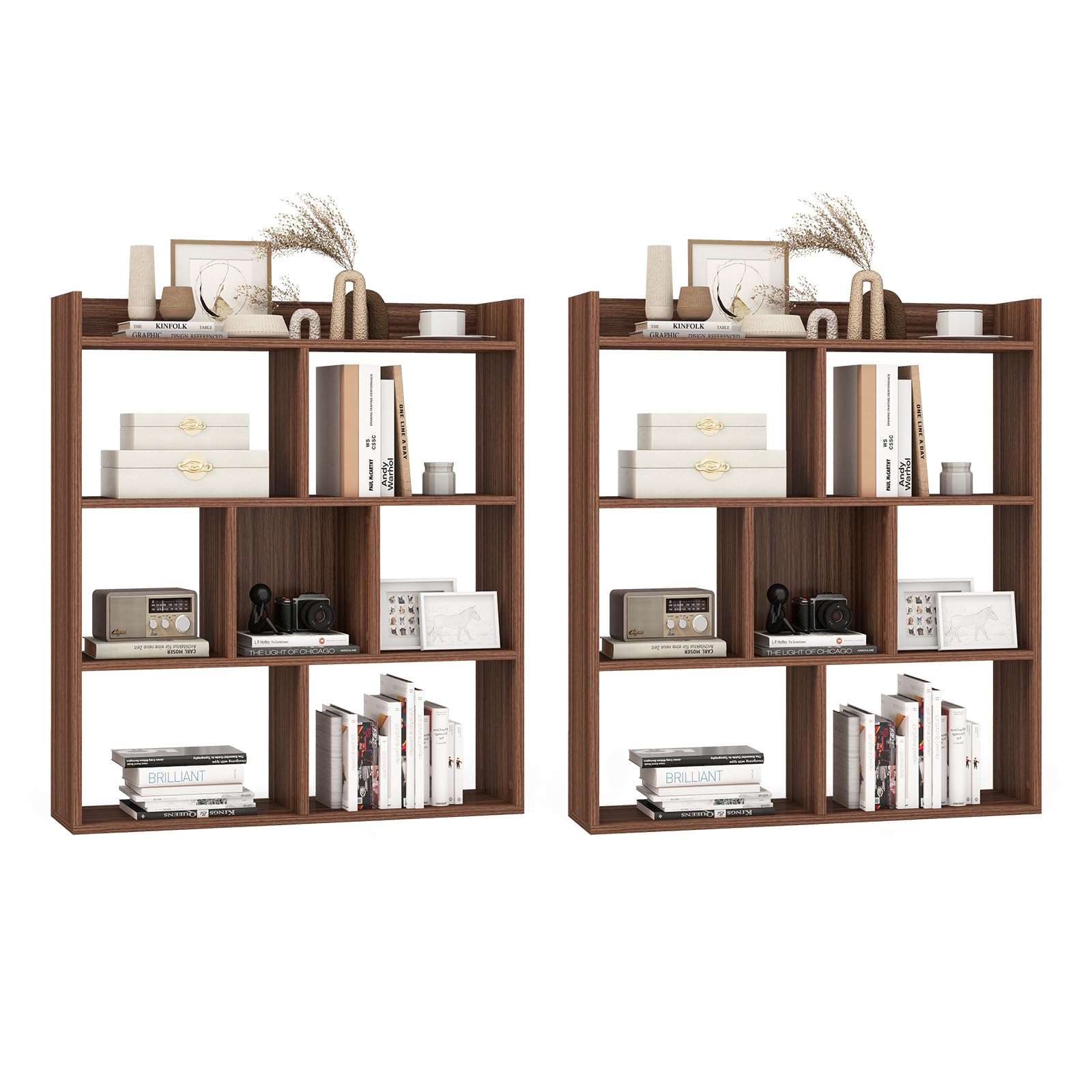Giantex 7 Cube Bookshelf, Free-standing Wooden Bookcase, 4 Tier Home Display Shelf, Horizontal Storage Unit w/Anti-Toppling Devices