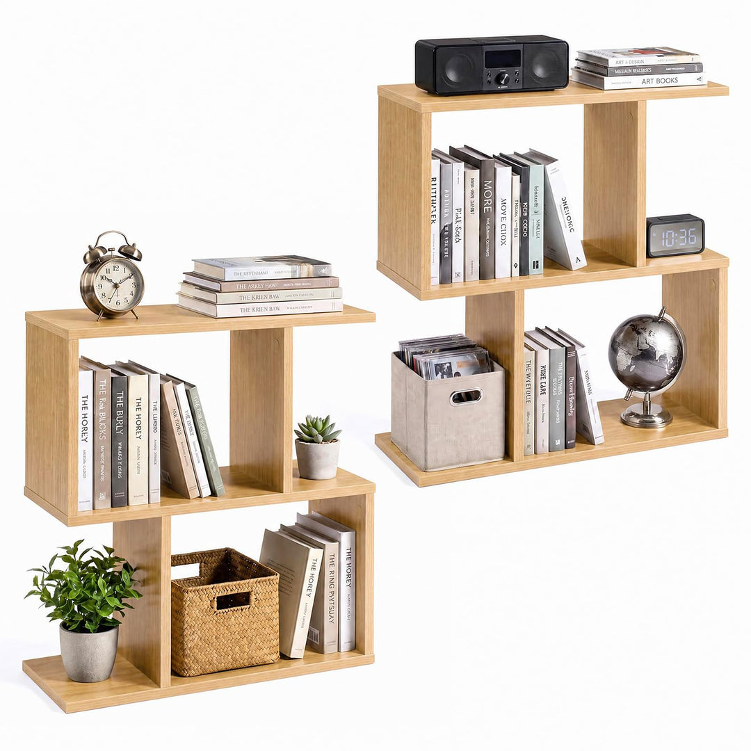 GIANTEX 3-Tier Wood S-Shaped Geometric Bookshelf