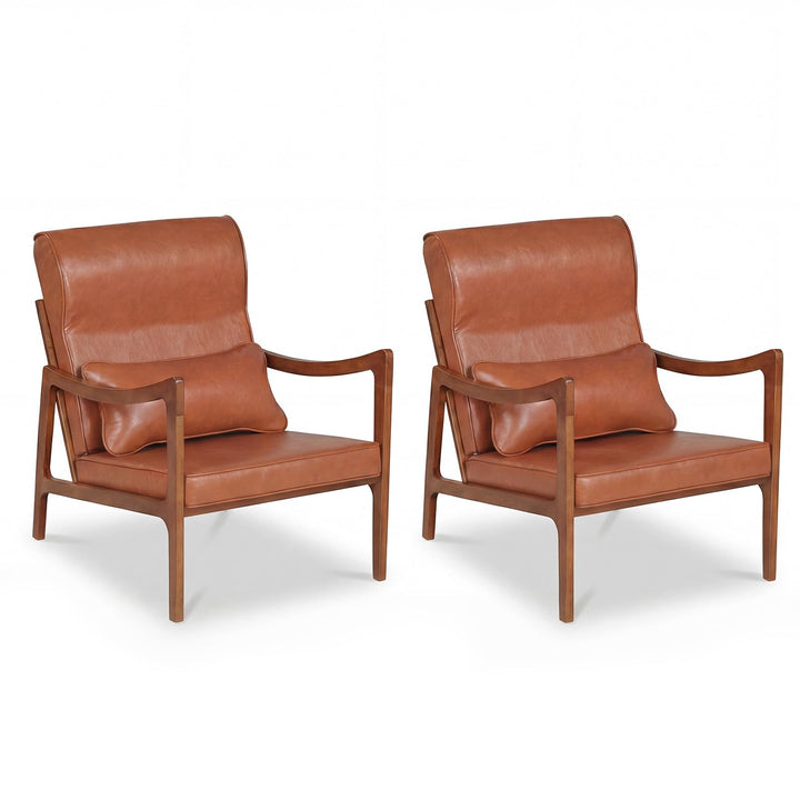 Giantex Faux Leather Upholstered Armchair with Lumbar Pillow for Living Room &amp; Bedroom