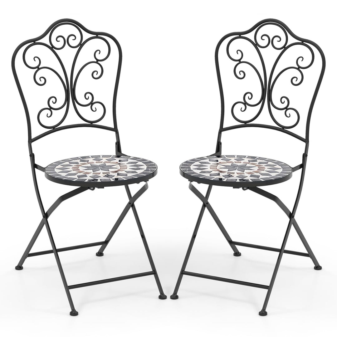 Giantex Patio Folding Chairs, Mosaic Bistro Chairs w/Backrest & Round Seat for Porch Balcony Lawn