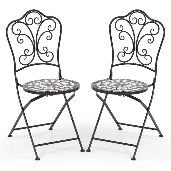 Giantex Patio Folding Chairs, Mosaic Bistro Chairs w/Backrest & Round Seat for Porch Balcony Lawn