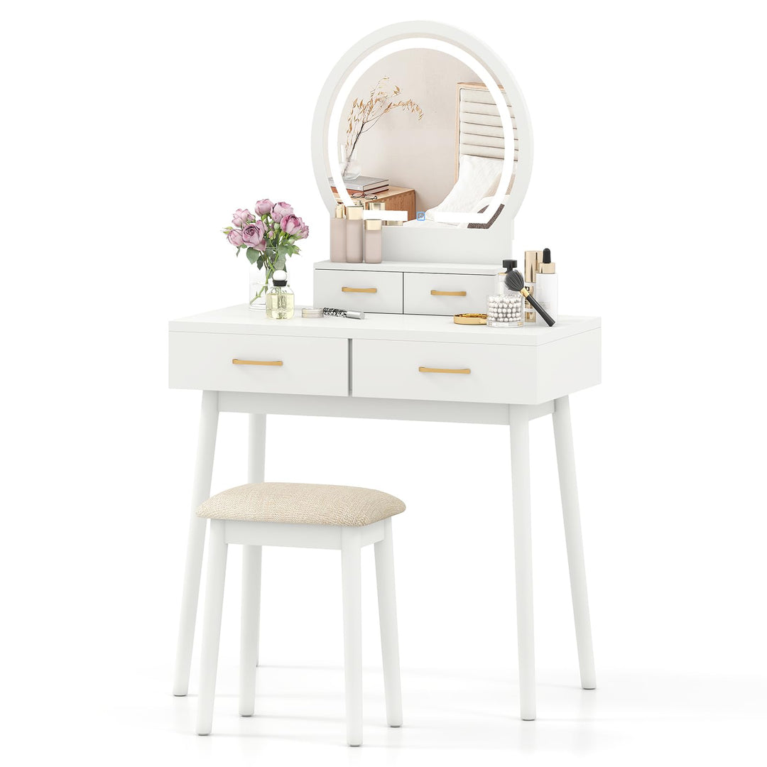 Vanity Desk with Mirror and Lights for Small Bedroom