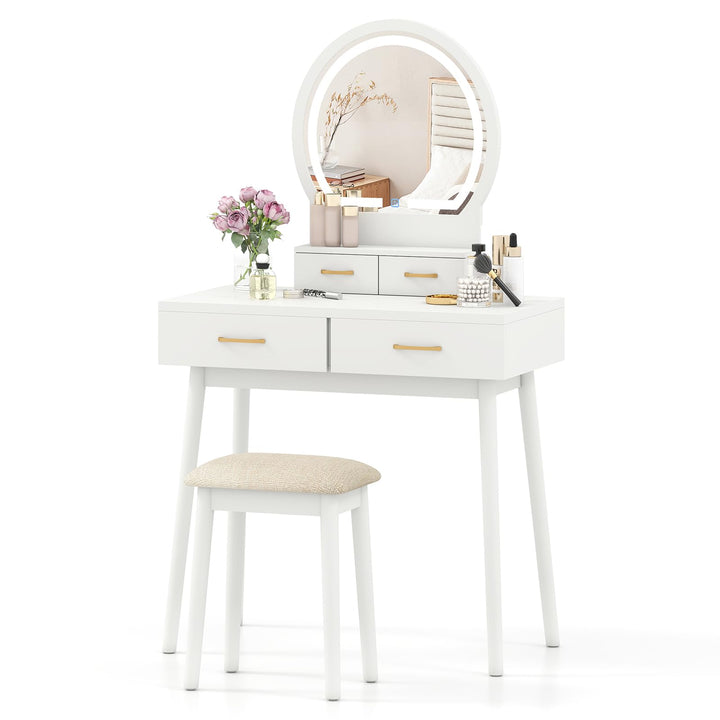 Vanity Desk with Mirror and Lights for Small Bedroom