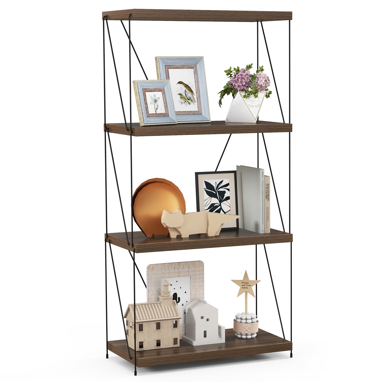 Giantex 3-Tier Open-Back Bookshelf, Freestanding Display Rack, Metal Frame Storage Shelf