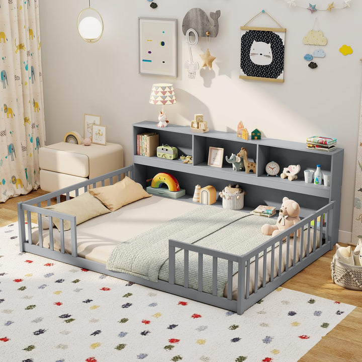 Giantex Wooden Montessori Bed Frame with Bookcase
