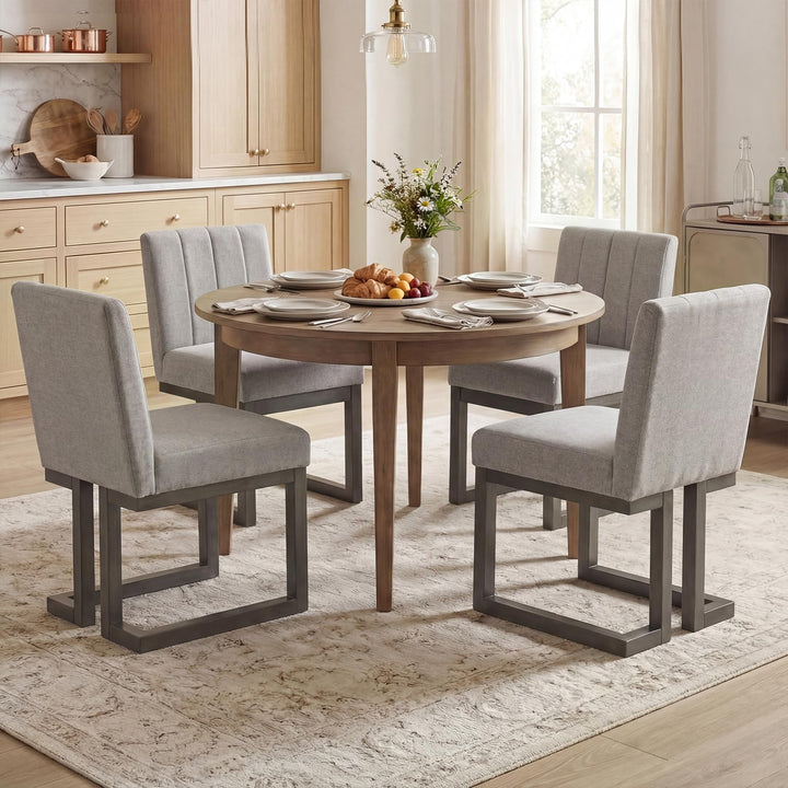 Giantex Farmhouse Fabric Upholstered Kitchen Chairs with 5.5" Thickened Padded Seat