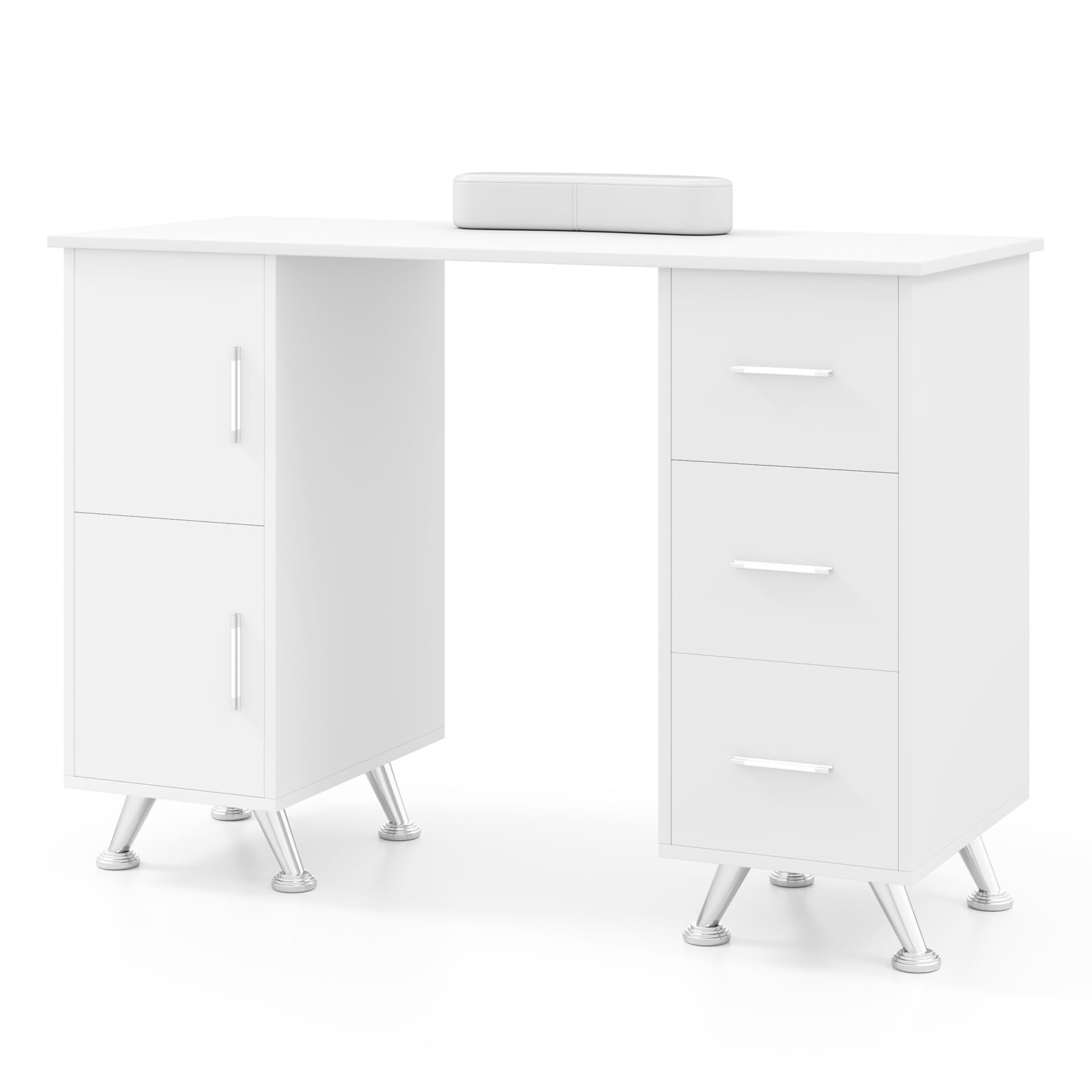 Giantex Manicure Table Nail Desk - Nail Table Station with 3 Drawers, 2 Storage Cabinet, Wrist Rest