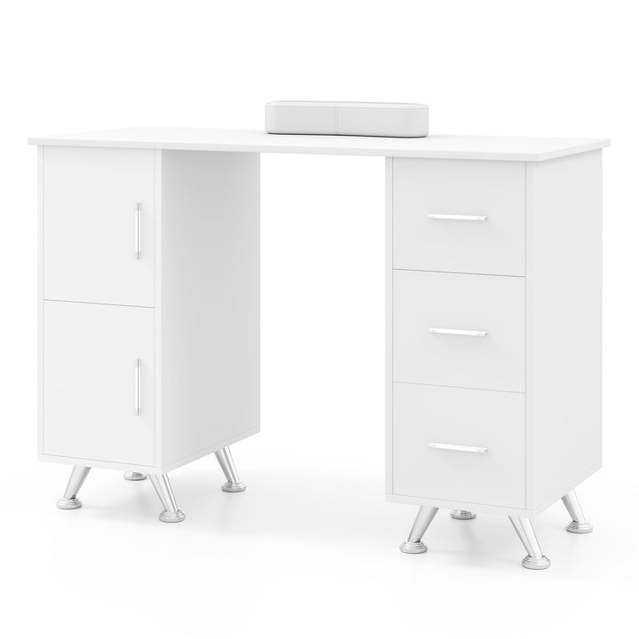 Giantex Manicure Table Nail Desk - Nail Table Station with 3 Drawers, 2 Storage Cabinet, Wrist Rest