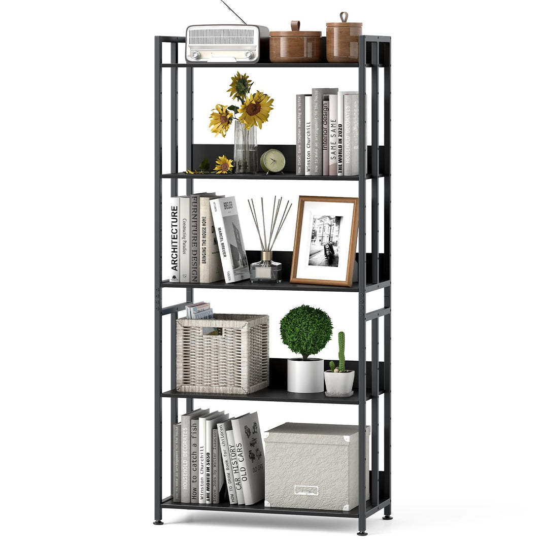 Giantex 5-Tier Bookshelf, 62" Tall Bookcase w/Tiltable Shelves, Metal Frame, Convertible Display Storage Rack