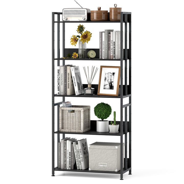 Giantex 5-Tier Bookshelf, 62" Tall Bookcase w/Tiltable Shelves, Metal Frame, Convertible Display Storage Rack