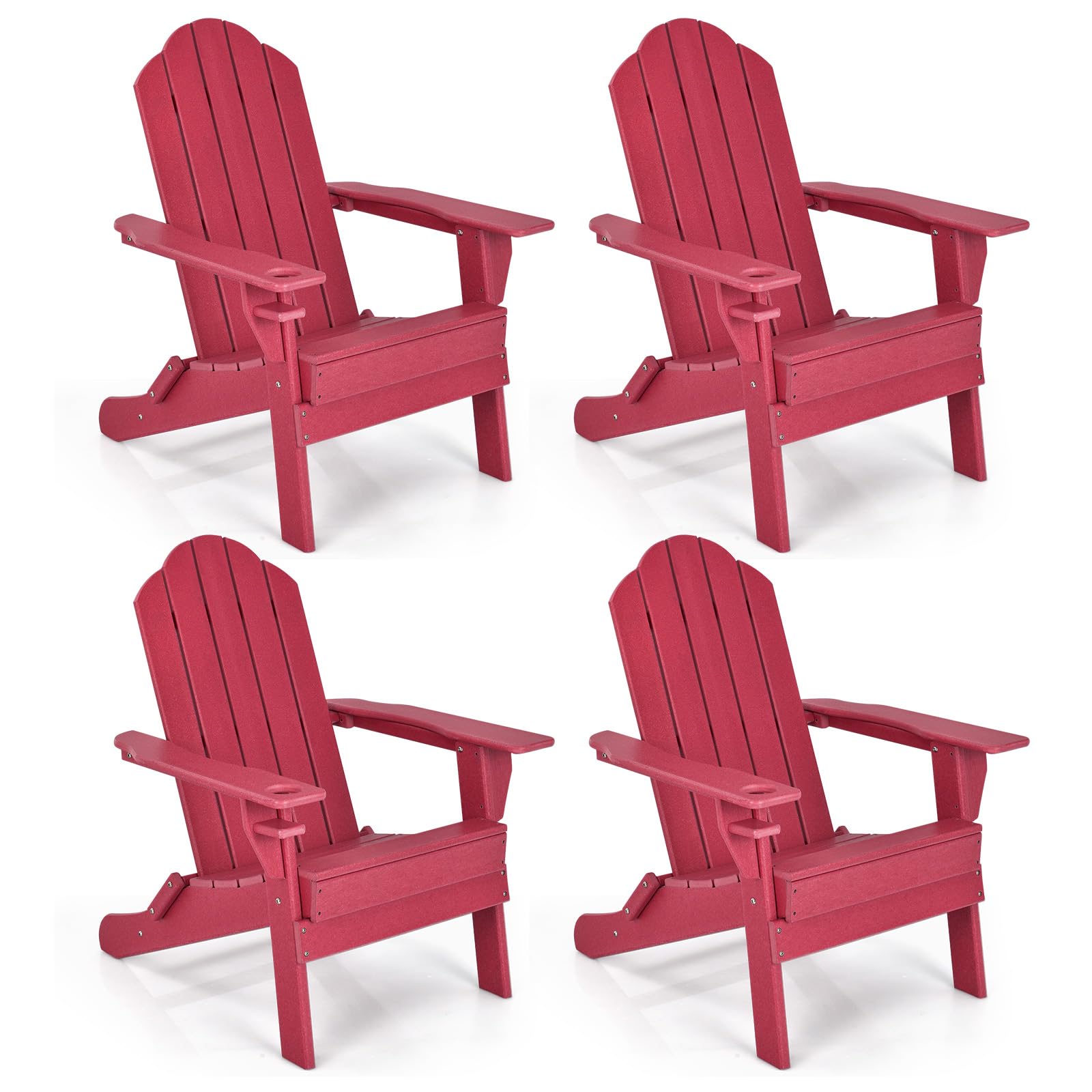 Adirondack Chair Outdoor Folding Chairs, Weather Resistant Patio Chair with Built-in Cup