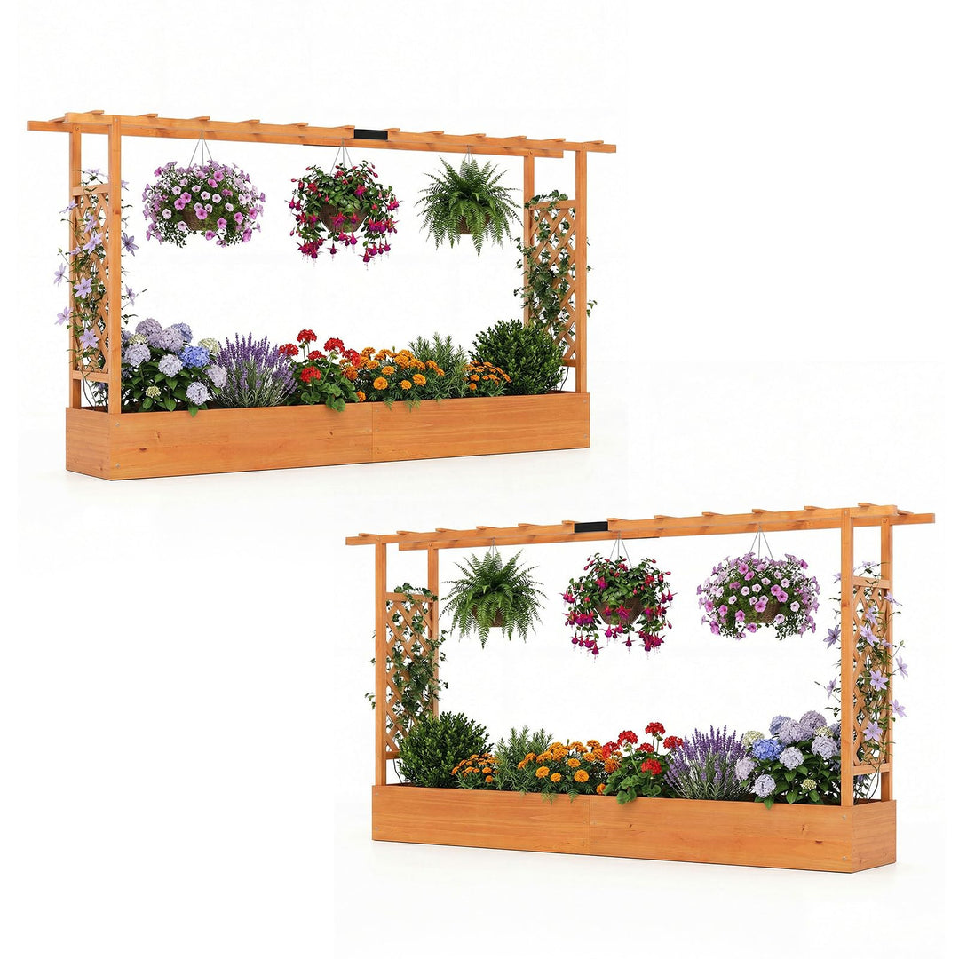 Giantex Wooden Raised Garden Bed with Trellis & Hanging Roof