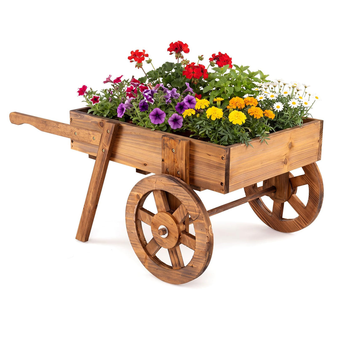 GIANTEX Wooden Wagon Planter Box with Wheels