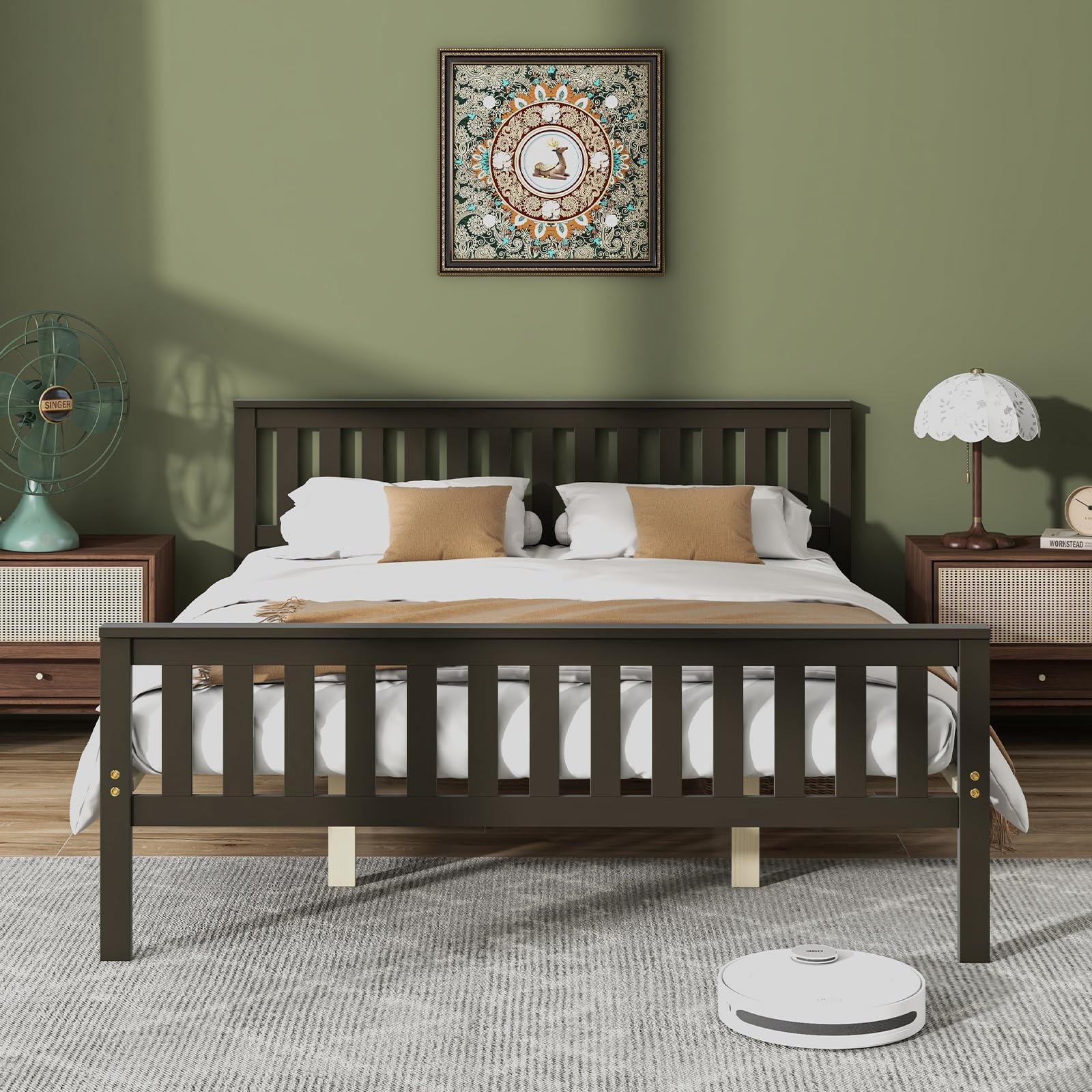 Giantex Wood Bed Frames with Headboard, Mid Century Platform Bed with Wooden Slats Support
