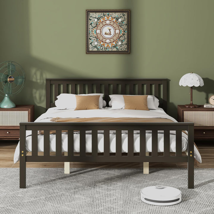 Giantex Wood Bed Frames with Headboard, Mid Century Platform Bed with Wooden Slats Support
