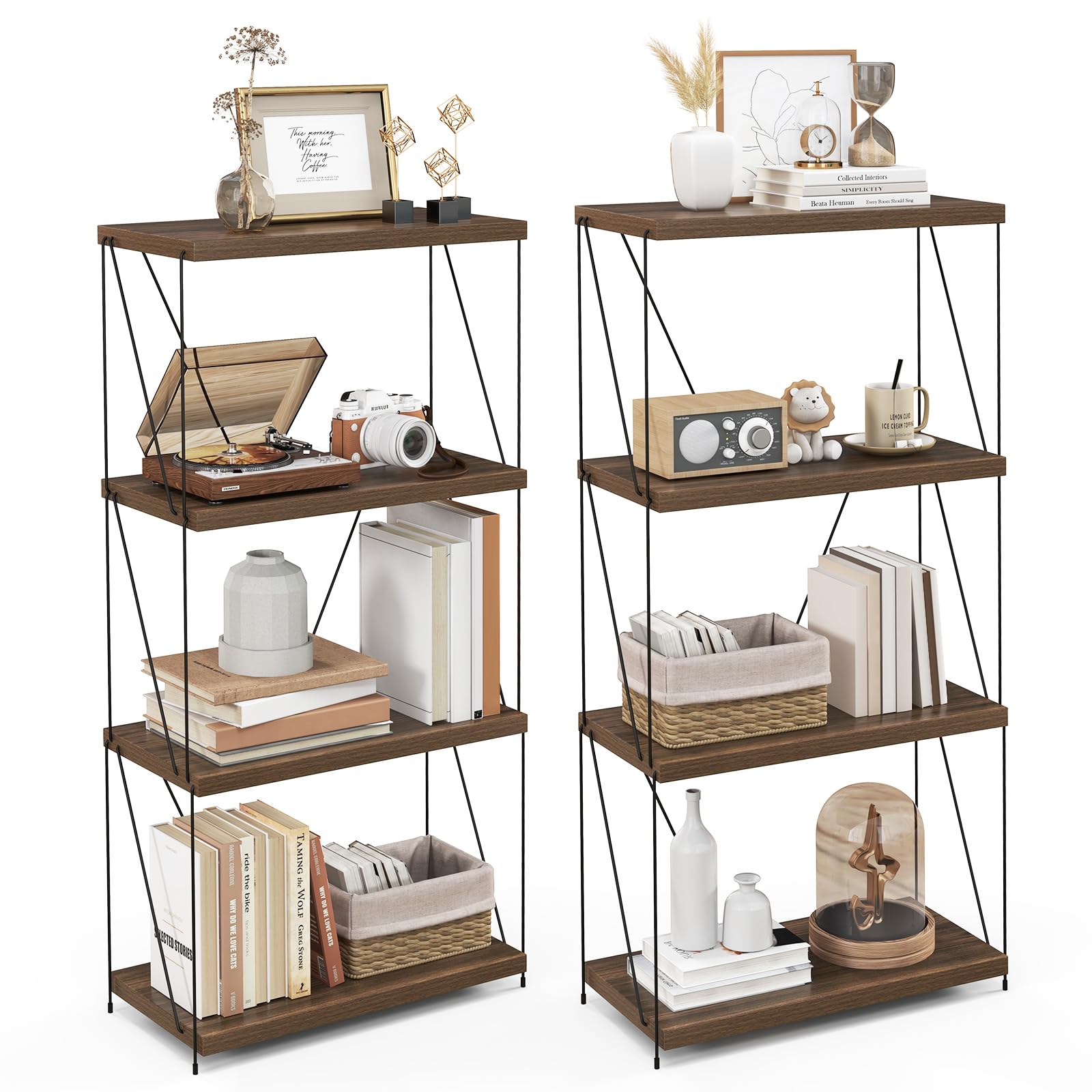 Giantex 3-Tier Open-Back Bookshelf, Freestanding Display Rack, Metal Frame Storage Shelf