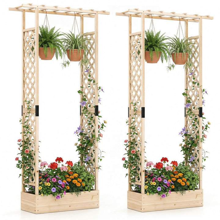 Giantex Wooden Raised Garden Bed with Trellis & Hanging Roof