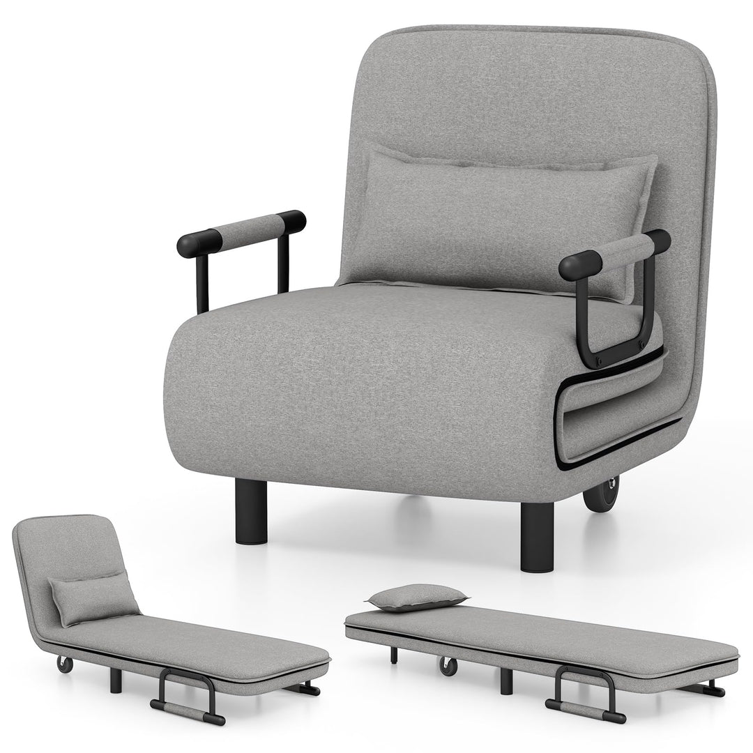 Giantex Convertible Sofa Bed, 3-in-1 Folding Sleeper Chair with 5-Position Adjustable Backrest, Wheels, 2 Legs
