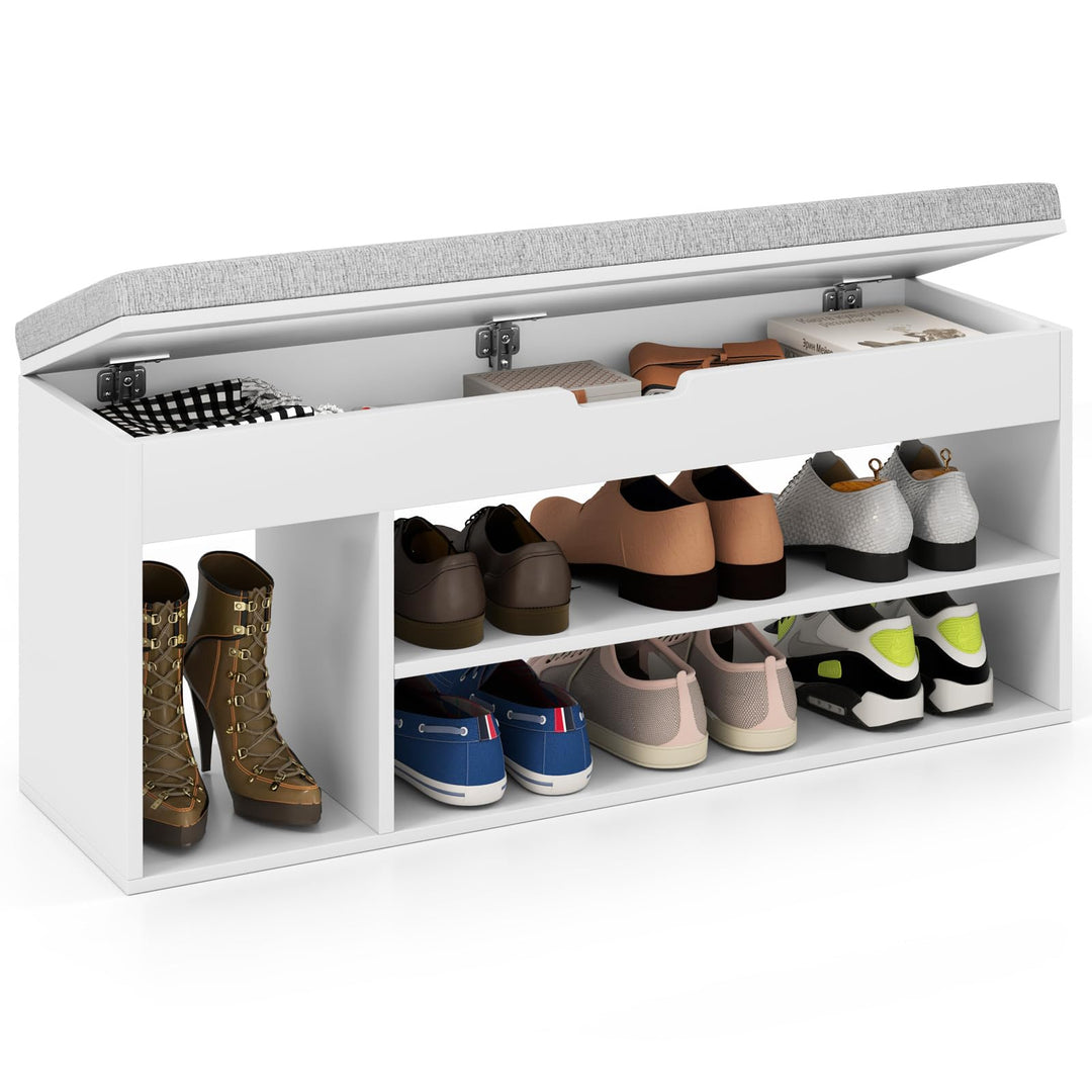 Giantex 3 Tier Shoe Rack Organizer with Flip Top Storage and Padded Seat Cushion