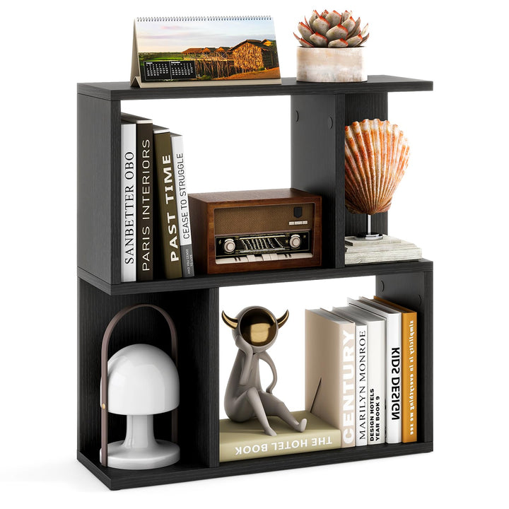 Giantex 3-Tier S-Shaped Bookshelf, Modern Geometric Bookcase, Freestanding Display Shelf for Small Space