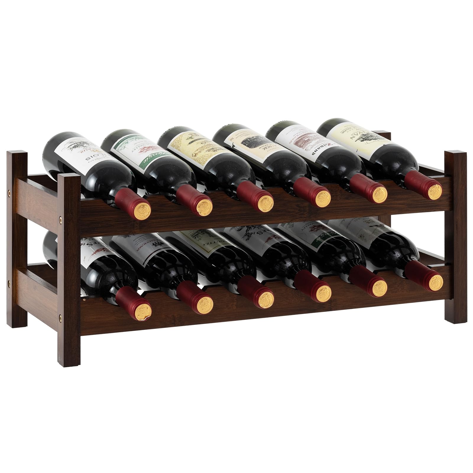 Giantex Bamboo Wine Rack, 2/3 Tier 12/18 Bottle Wine Storage Cabinet Shelf
