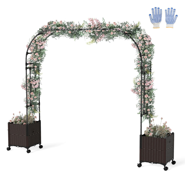 Giantex 6.6 FT Garden Arch with Trellis and 2 Planter Boxes