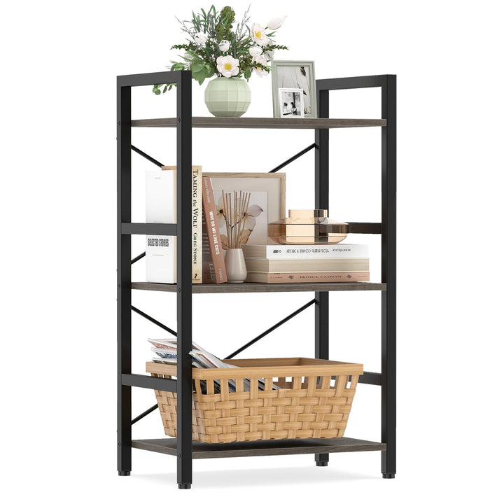 Giantex 3-Tier Bookshelf Narrow Freestanding Display Shelf with Metal Frame &amp; Wooden Storage Racks