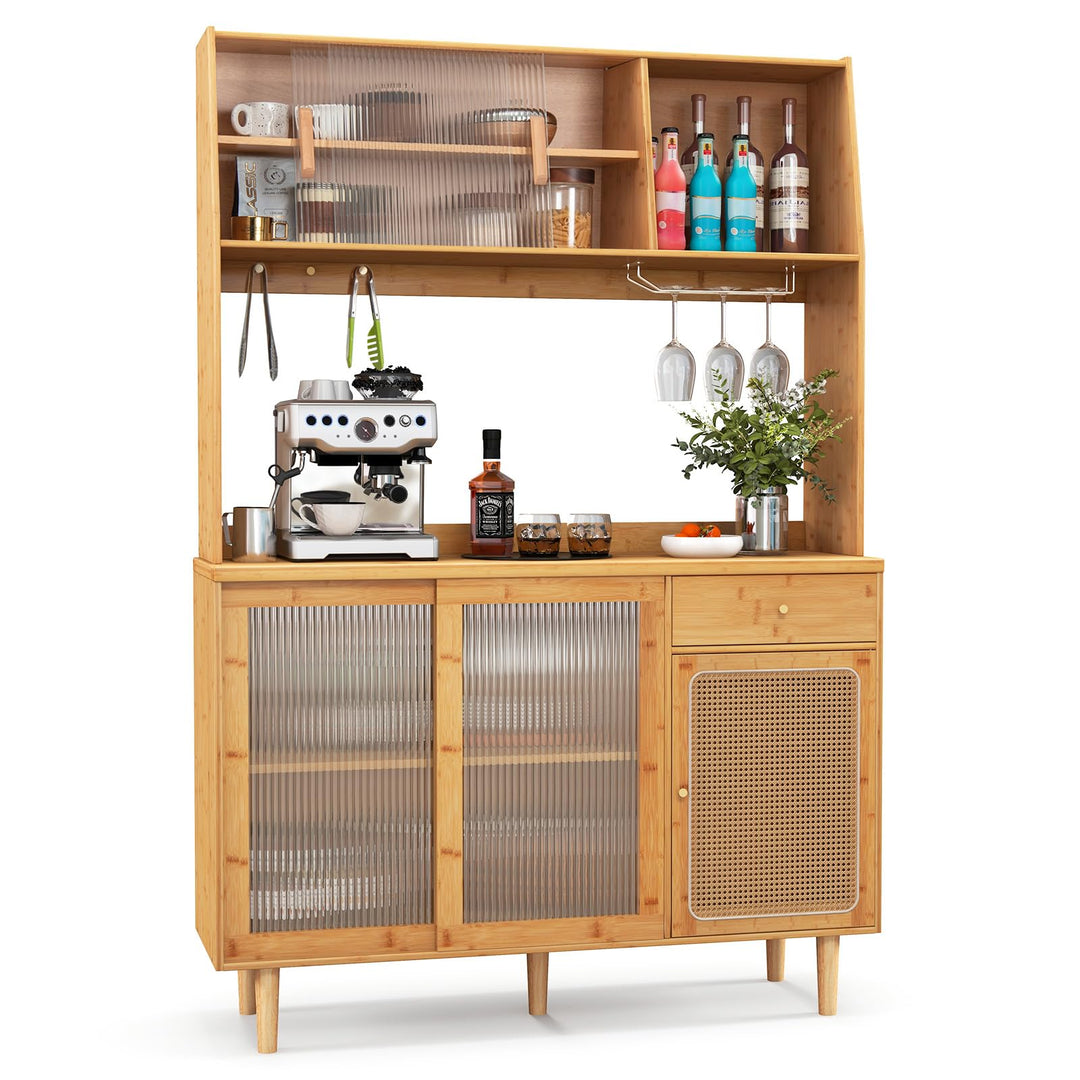 Giantex Pantry Cabinet 69" Bamboo Hutch Cabinet with Storage