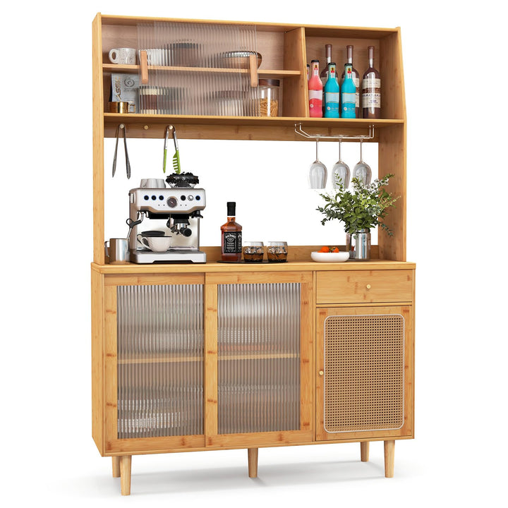 Giantex Pantry Cabinet 69" Bamboo Hutch Cabinet with Storage