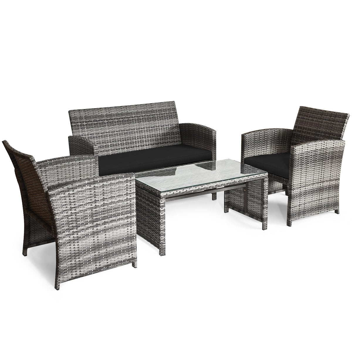 Giantex 4 Pc Rattan Patio Furniture Garden Lawn Sofa Cushioned Seat Mix Gray Wicker Conversation Sets