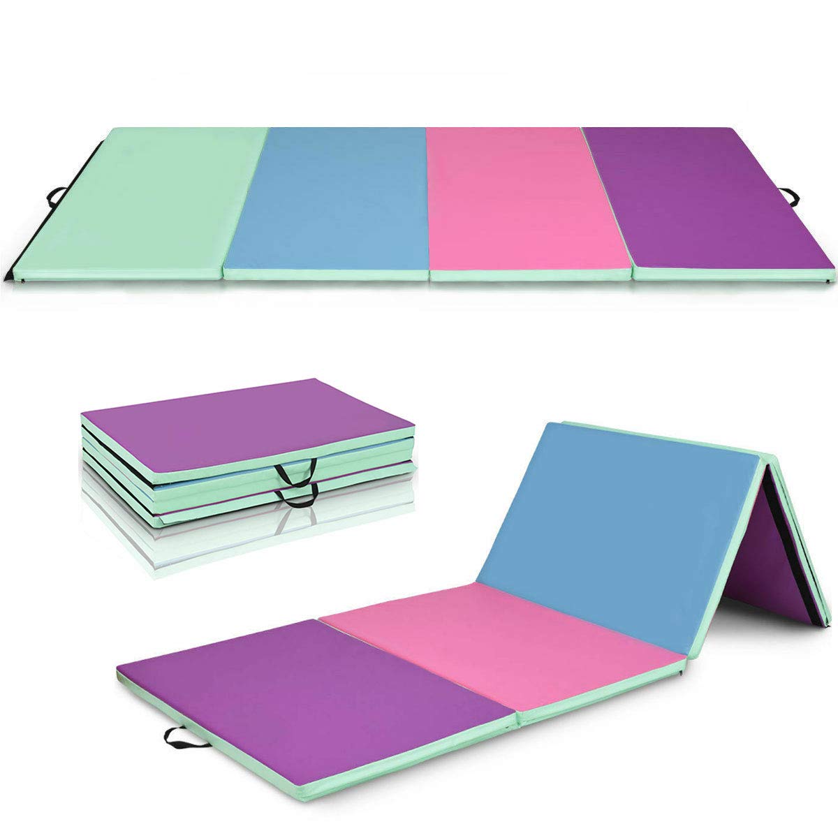 Gymnastics Mat, Anti-Tear Folding Gymnastics Exercise Mats Carrying Handles