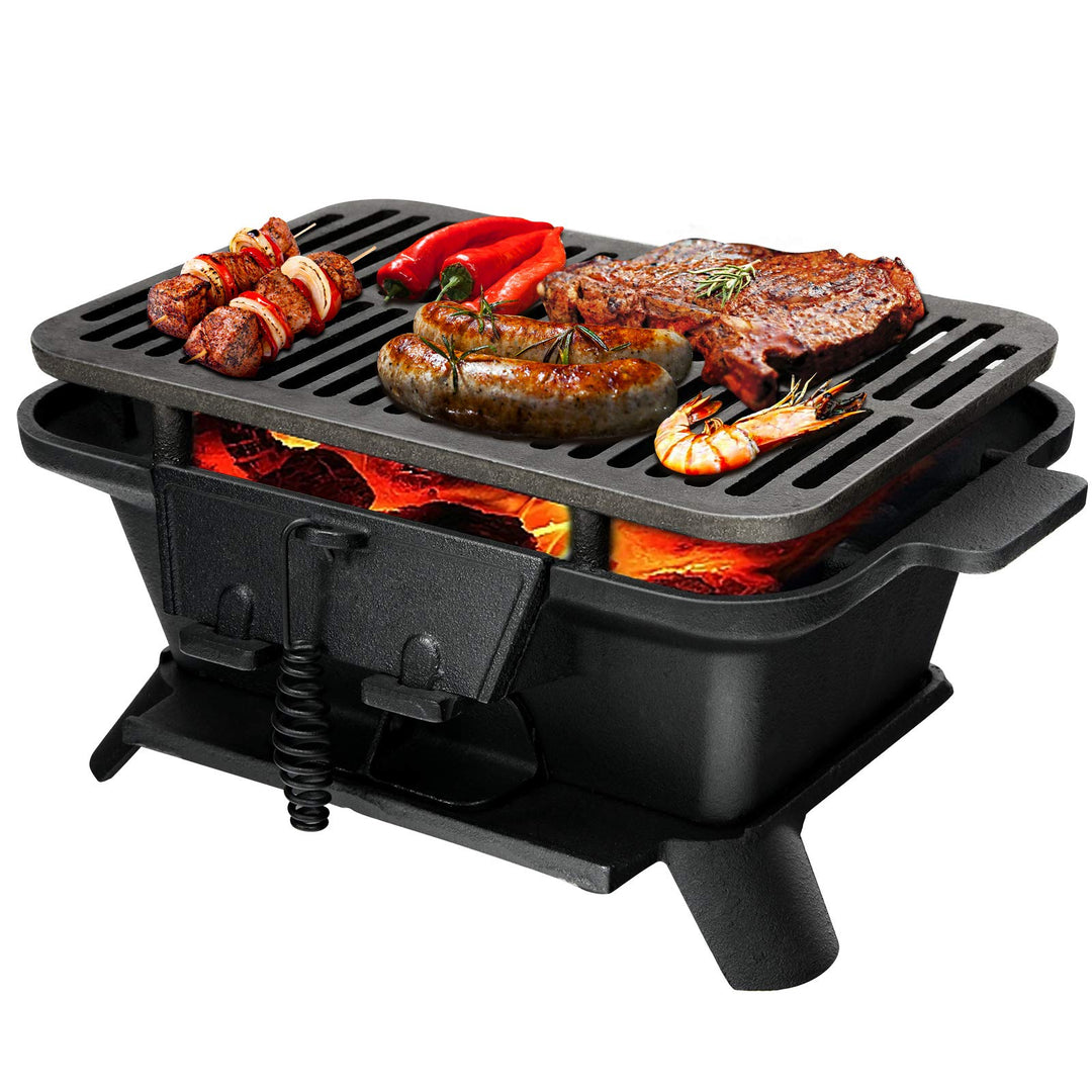 Portable Cast Iron Grill with Double-sided Grilling Net