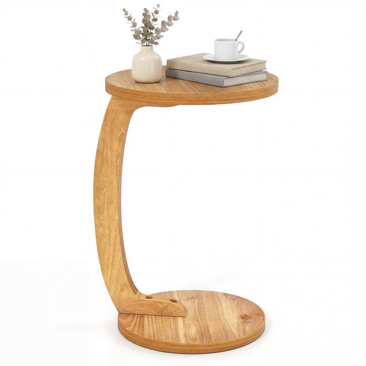 Giantex C-Shaped Round Side Table Set of 1/2 24" Solid Teak Wood