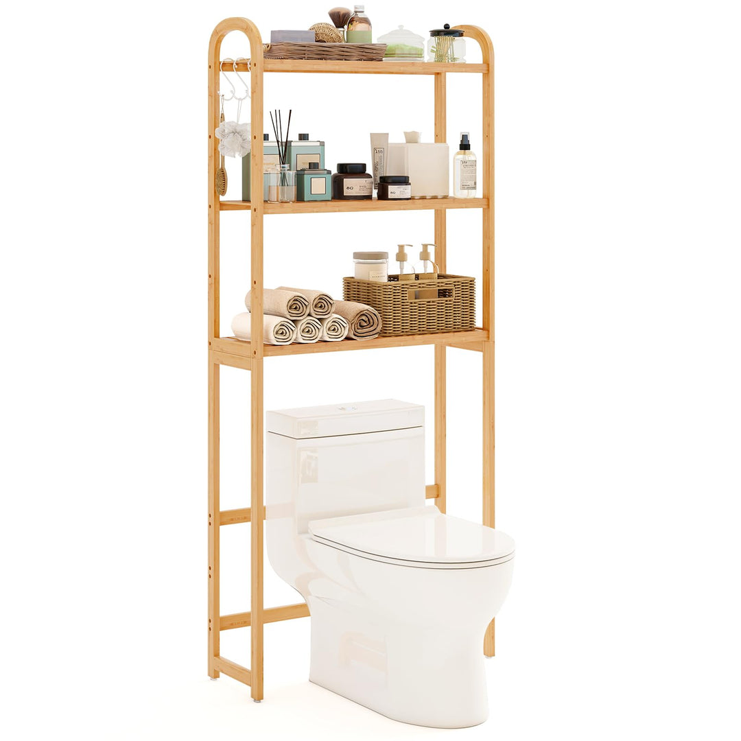 Giantex Bamboo Over The Toilet Storage, 3-Tier Bathroom Toilet Shelf Rack