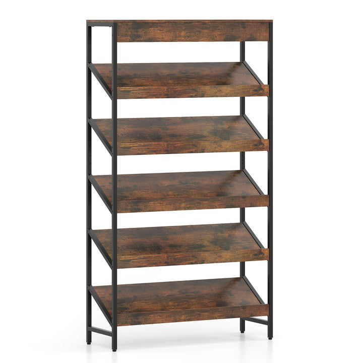 Giantex 6-Tier Industrial Tall Bookcase with Angled Shelves and Metal Frame
