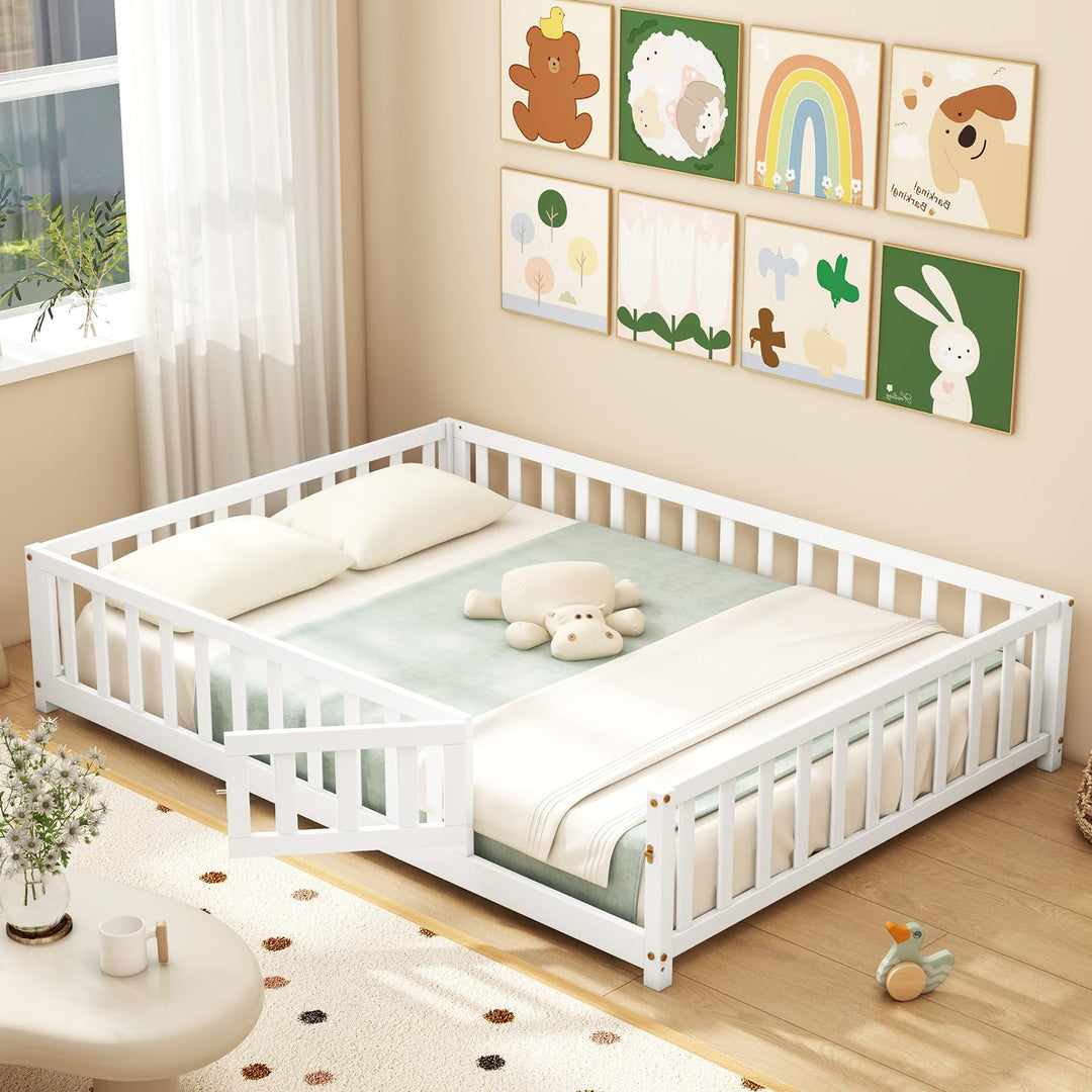 Full Size Floo Bed With High Fence Ails, Solid Wood