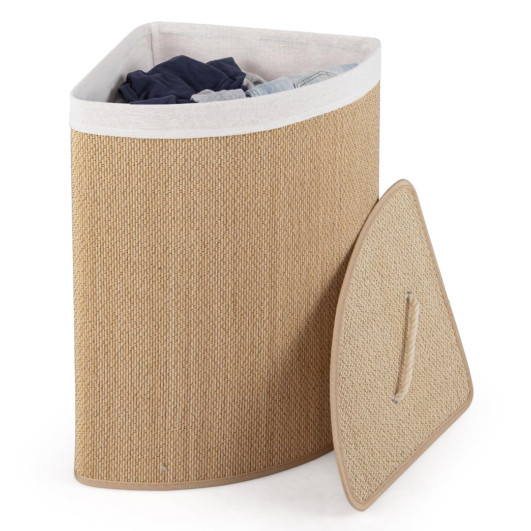 Giantex 15 Gal Bamboo Corner Laundry Hamper with Lid