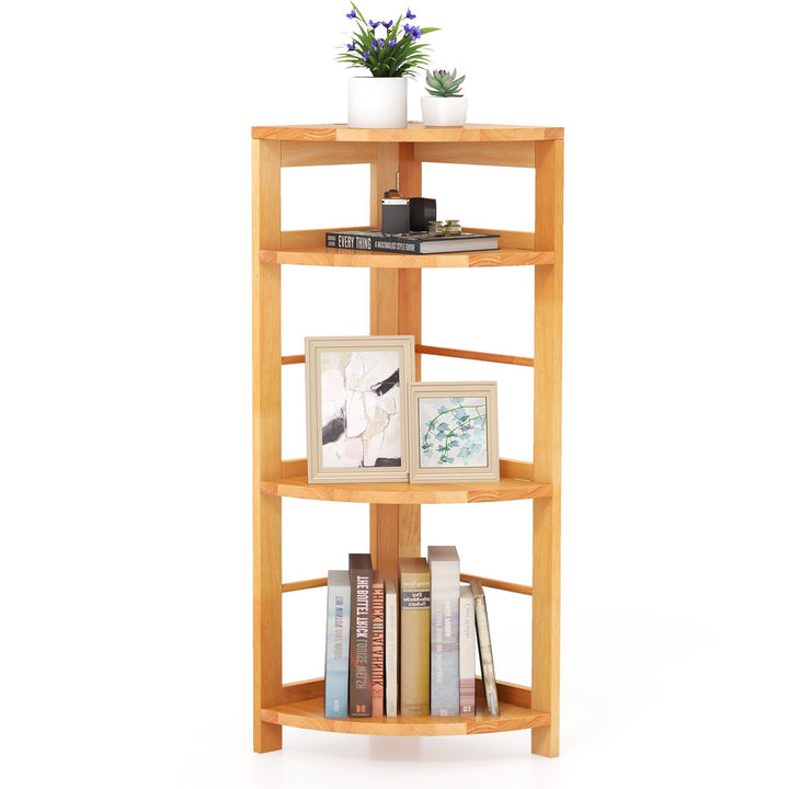 Giantex 4-Tier Corner Shelf, 34" Bookshelf with Rubber Wood Frame, Anti-Toppling Kit