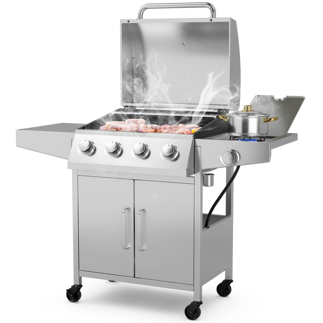 Giantex 4-Burner Propane Gas Grill with Side Burner Stainless Steel Outdoor BBQ Grill