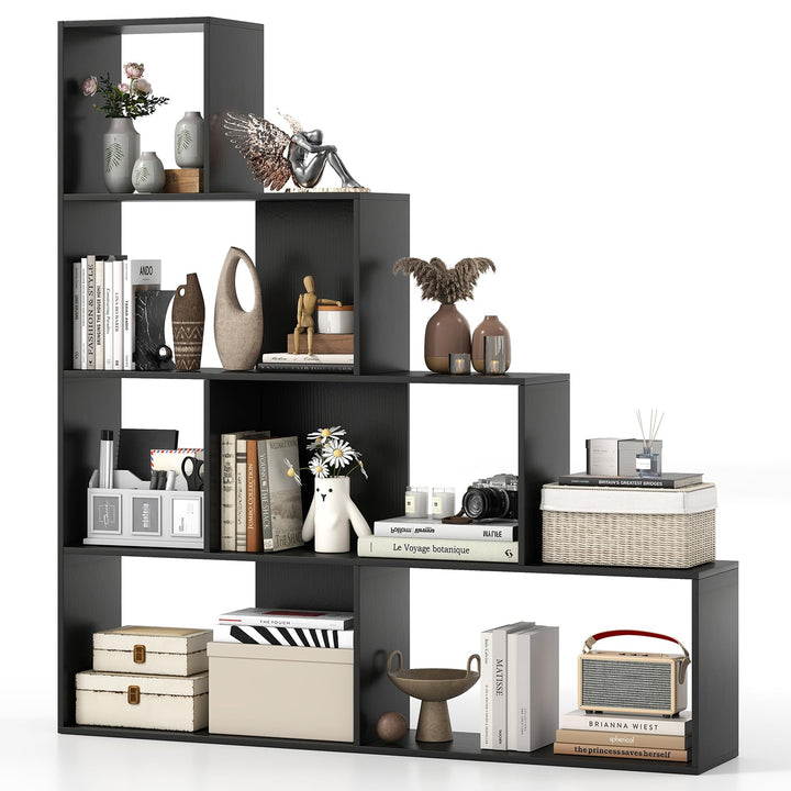 Giantex 6 Cube Geometric Bookshelf, 4-Tier L-Shaped Bookcase with Cubes