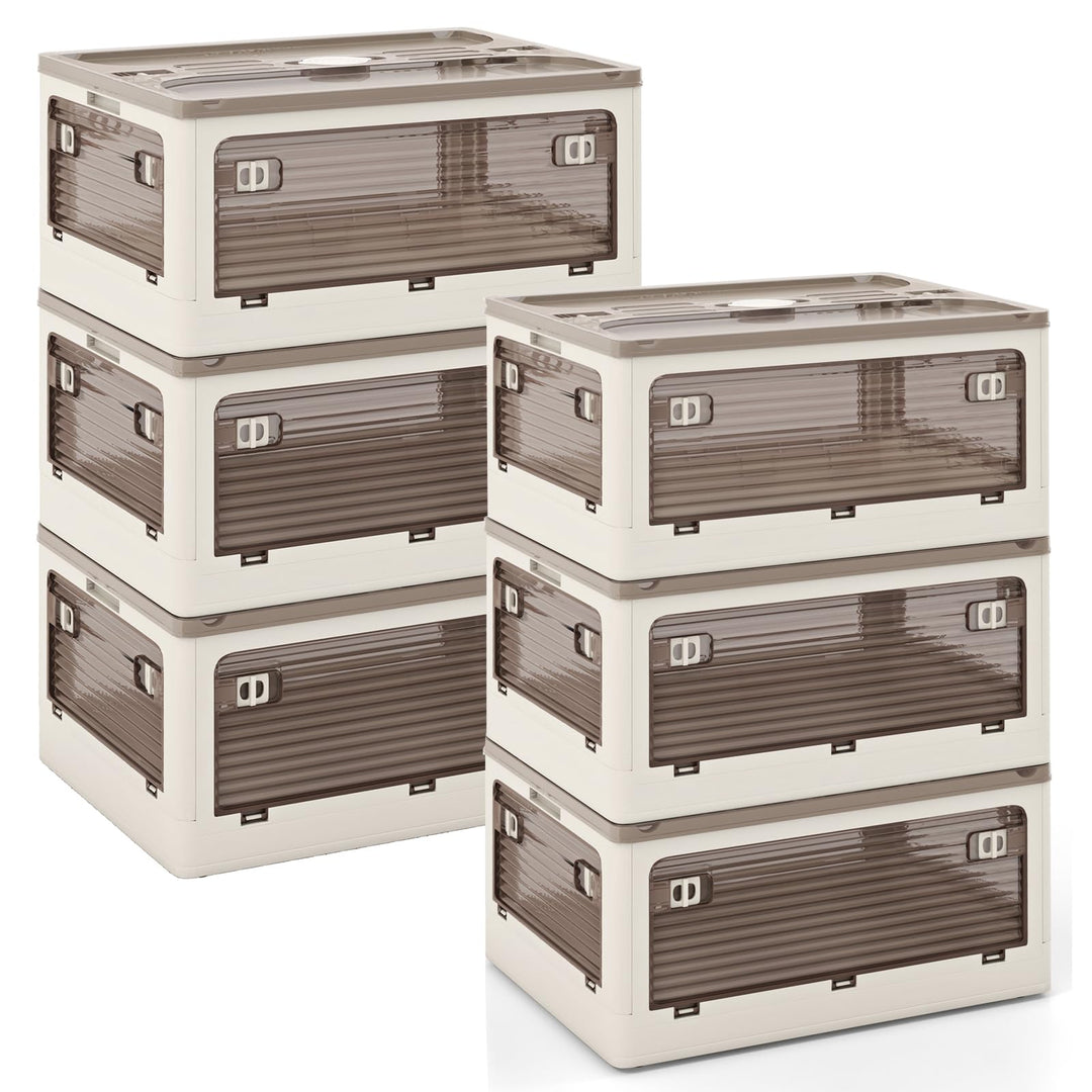 Giantex Storage Bins with Lids and Hidden Wheels, 3/6 Pack Stackable Collapsible Storage Boxes with 5 Opening Doors