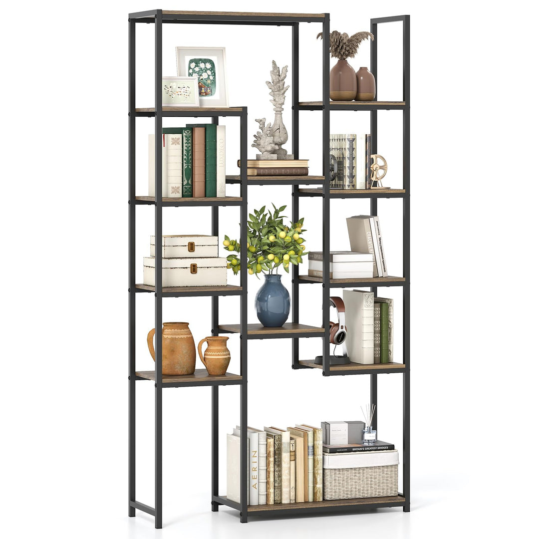 Giantex 71" Geometric Bookshelf | Vintage Tall Bookcase w/ 12 Open Shelves