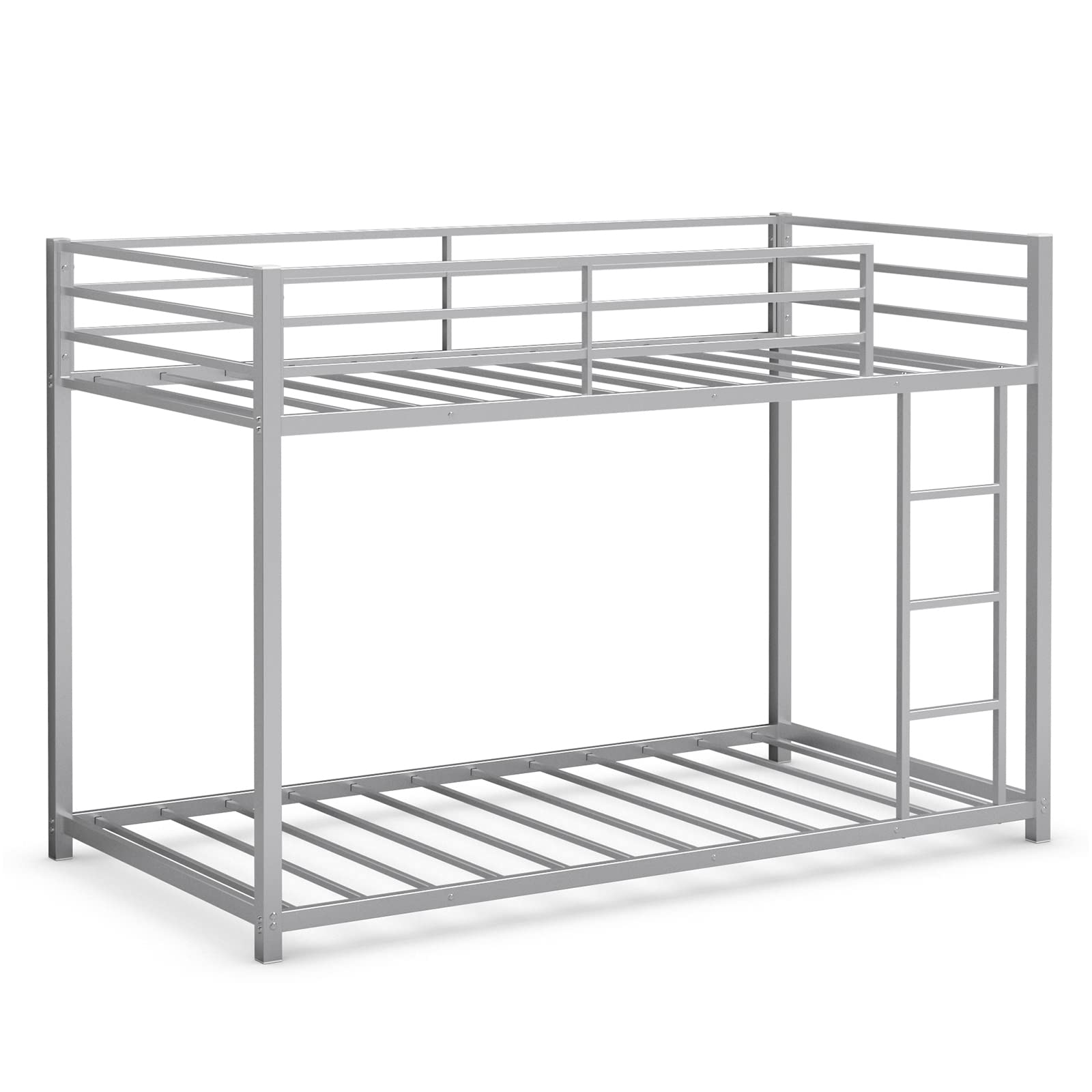 Giantex Metal Bunk Bed Twin Over Twin, Low Profile Bunk Bed Frame with Ladder & Full Length Guardrail