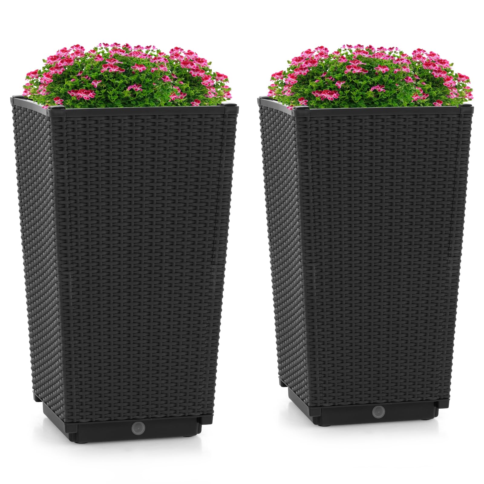 Giantex Outdoor Wicker Flower Pot Set of 2, 22.5” Tall Planters with Drainage Hole, Self-Watering Tray