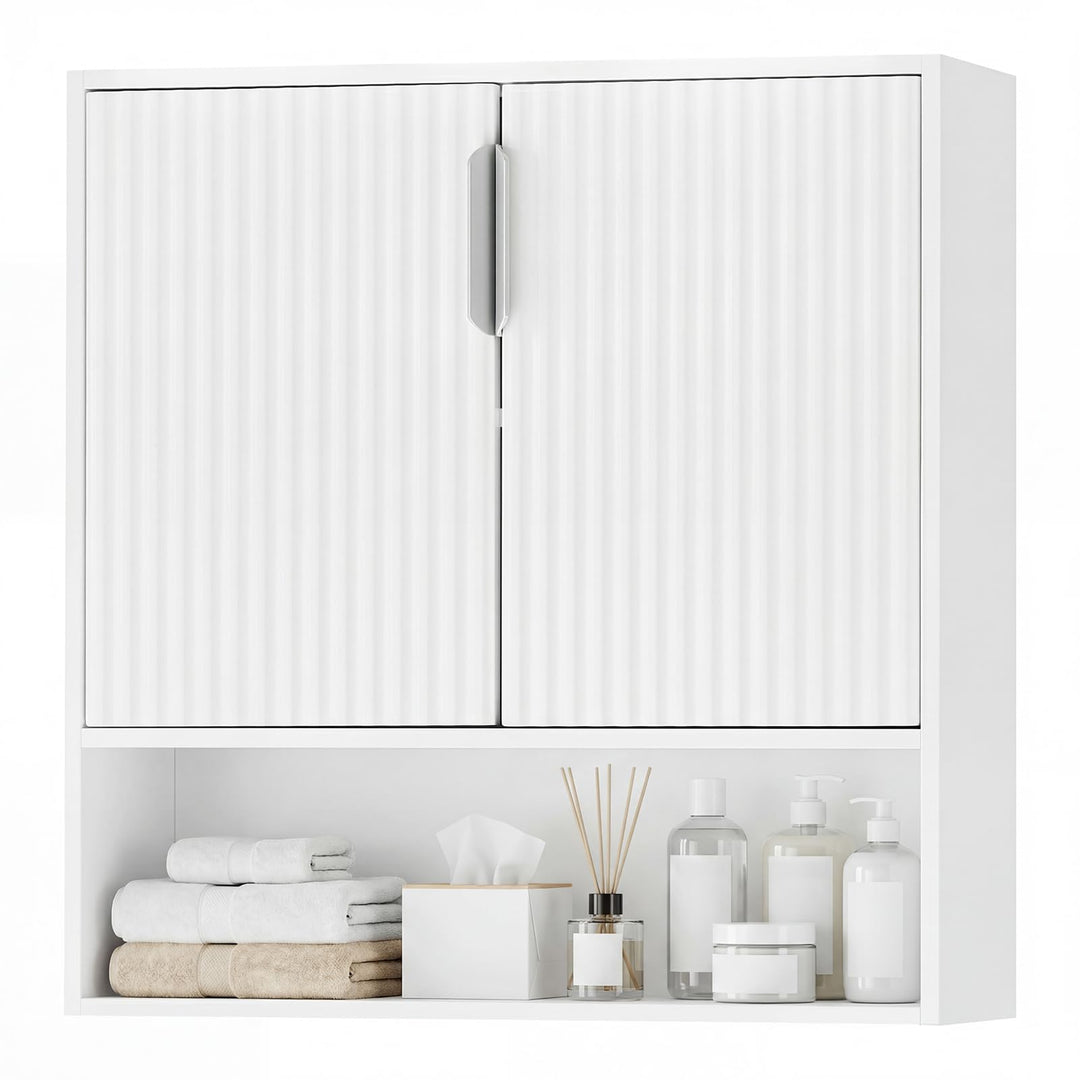 Giantex Fluted Bathroom Wall Cabinet | Over-the-Toilet Medicine Cabinet w/ 2 Doors