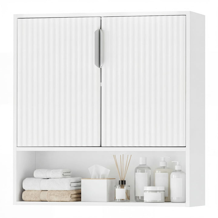 Giantex Fluted Bathroom Wall Cabinet | Over-the-Toilet Medicine Cabinet w/ 2 Doors