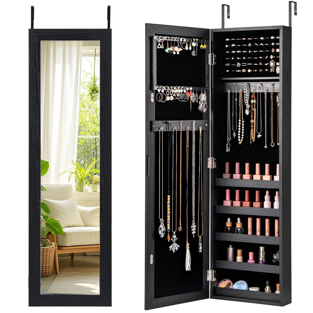 Giantex Wall or Door Mounted Jewelry Cabinet with Full Length Mirror Over The Door Jewelry Armoire Organizer